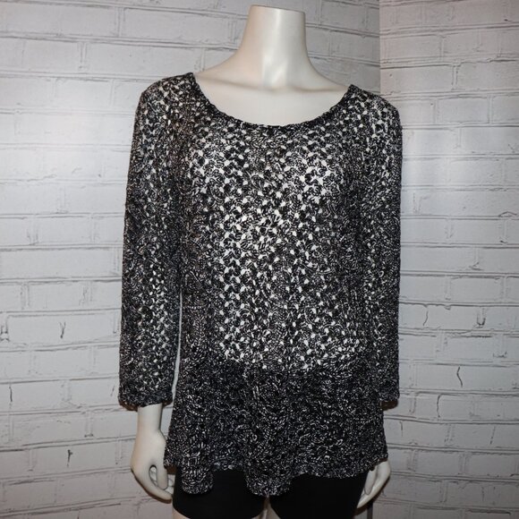 🖤🤍🌬️ MJ Collection Blouse · Sheer Monochrome · Size XL - Picture 4 of 5